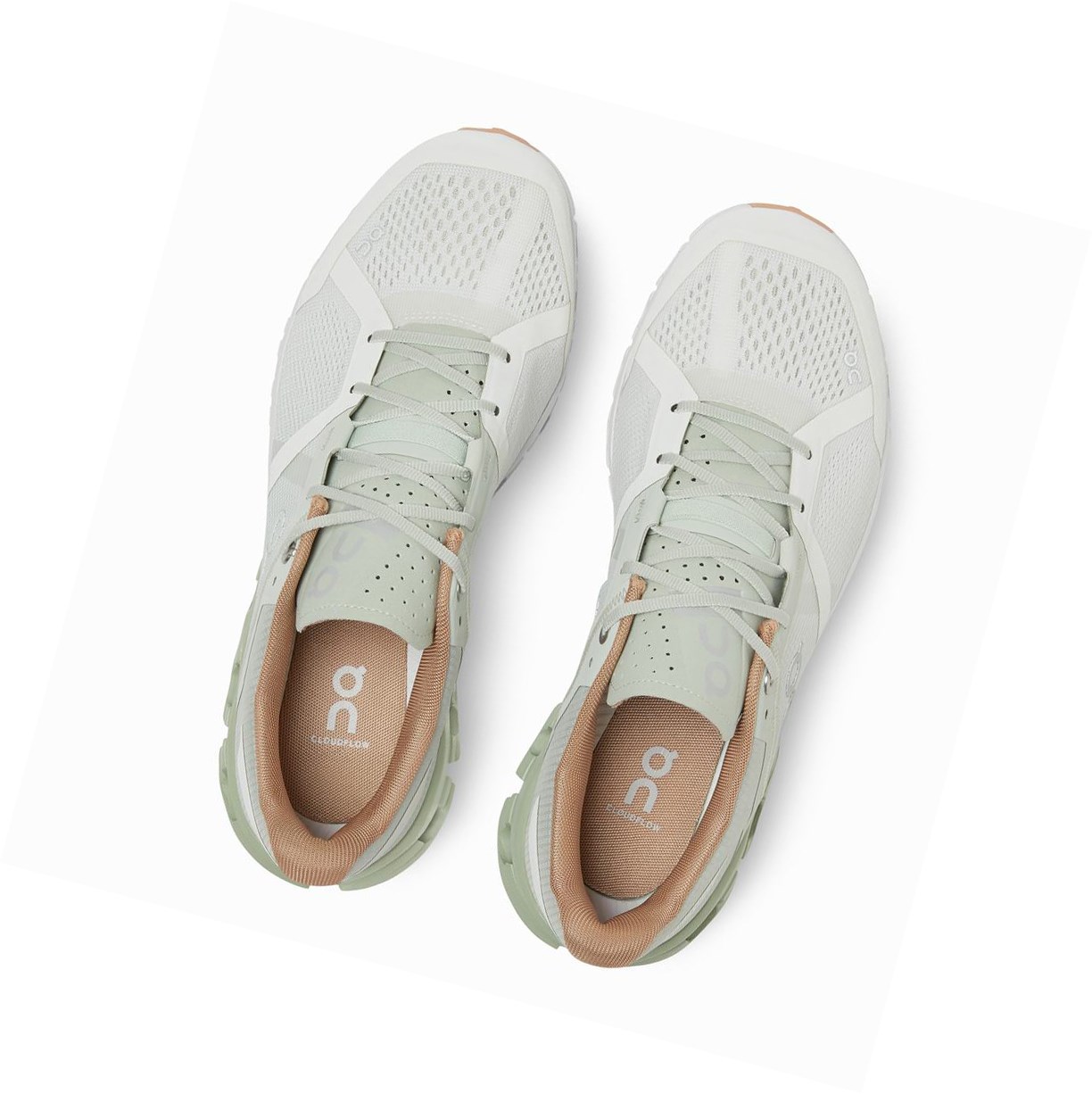 On Cloudflow Straßenlaufschuhe Damen Beige Weiß | 9540-QPDLC