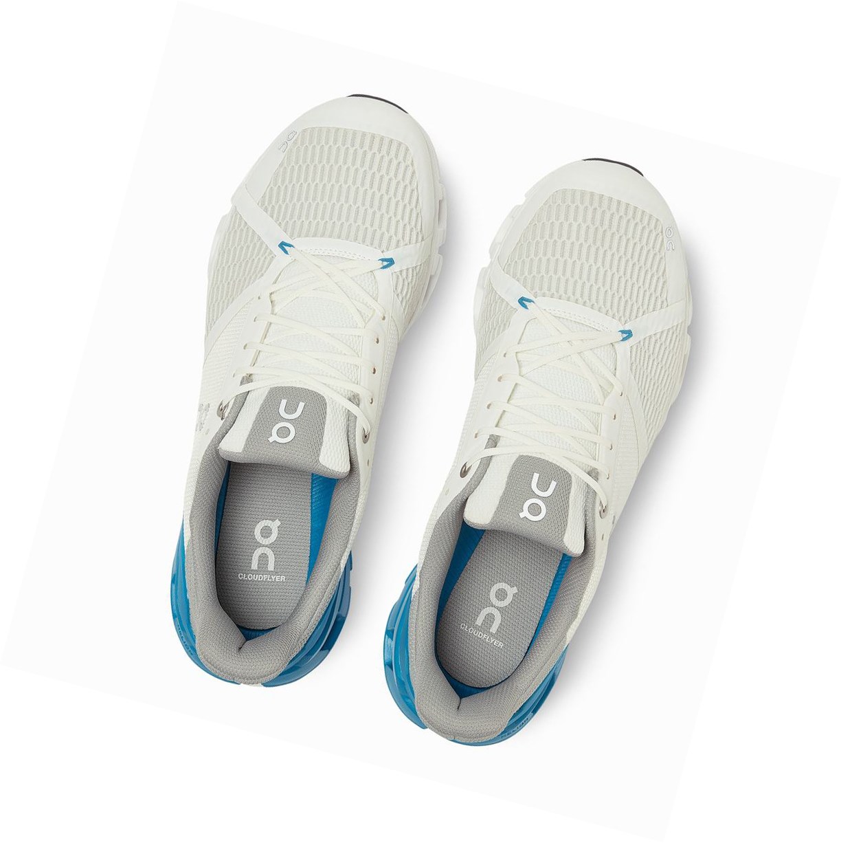 On Cloudflyer Straßenlaufschuhe Herren Weiß Blau | 4678-OJHWD